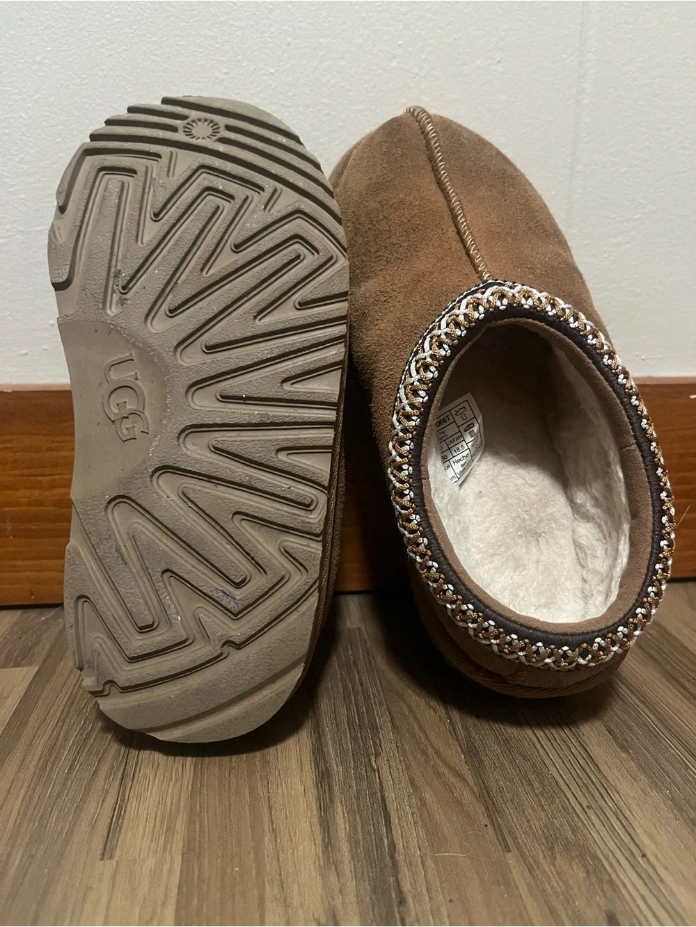 UGG Toddler Chestnut Brown Suede Slip-On Clog with Shearling Trim